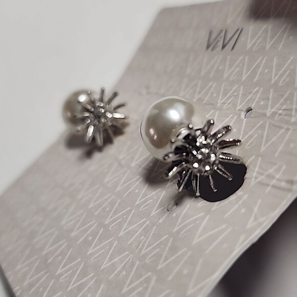 ViVi Silver and White Faux Pearl Earrings - Picture 3 of 3
